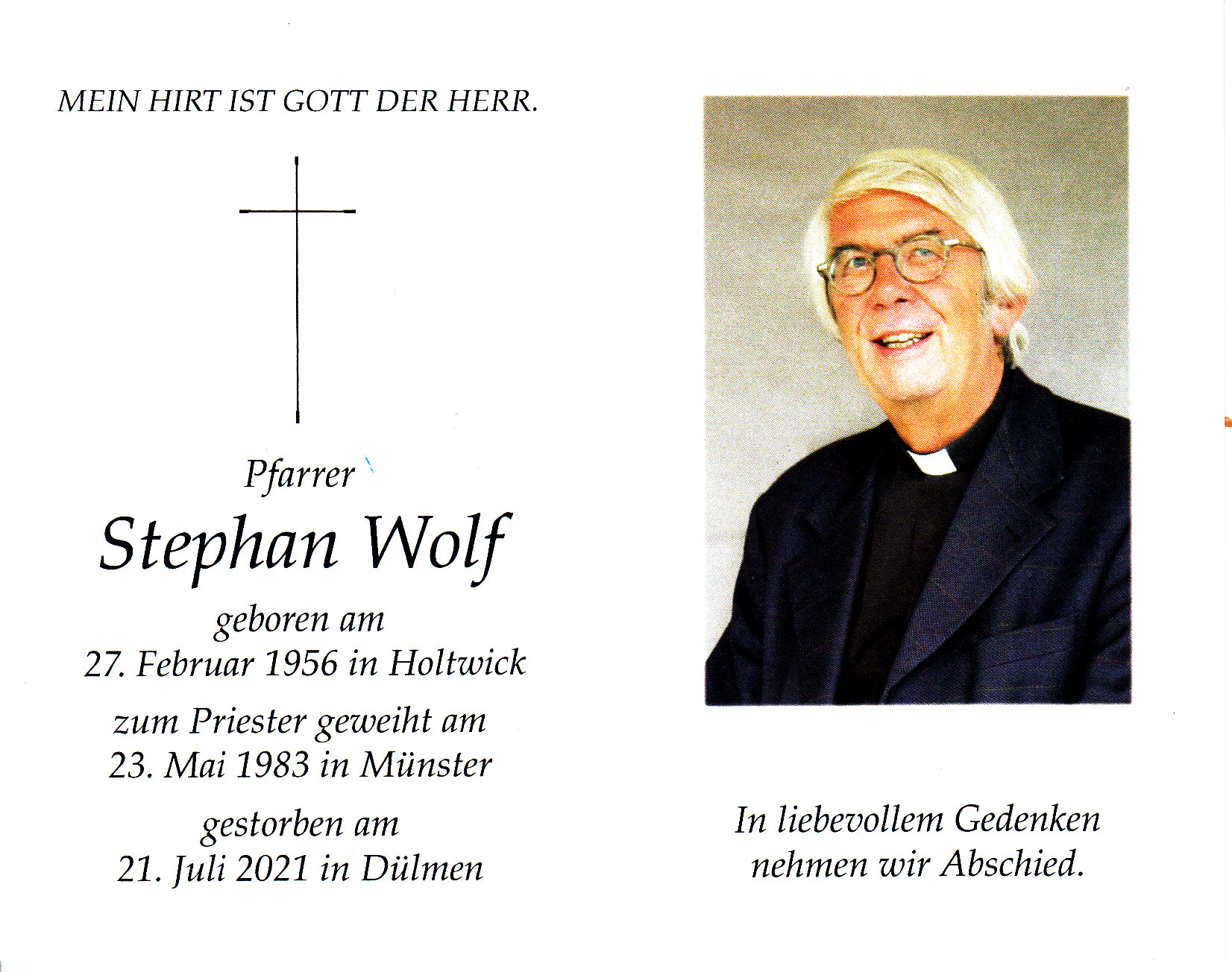 Totenbildchen Stephan Wolf innen